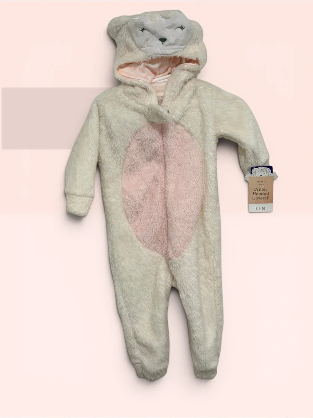 Baby Critter Hooded One-Piece Romper - Cream with Pink